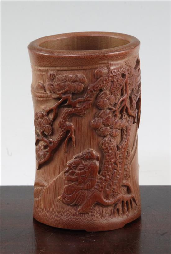 A Chinese bamboo brush pot, 12.2cm